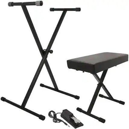 Front. On Stage Stands - On-Stage KPK6550 Keyboard Stand/Bench Pack with KSP100 Sustain Pedal,Black,12” x 17” - "NA".