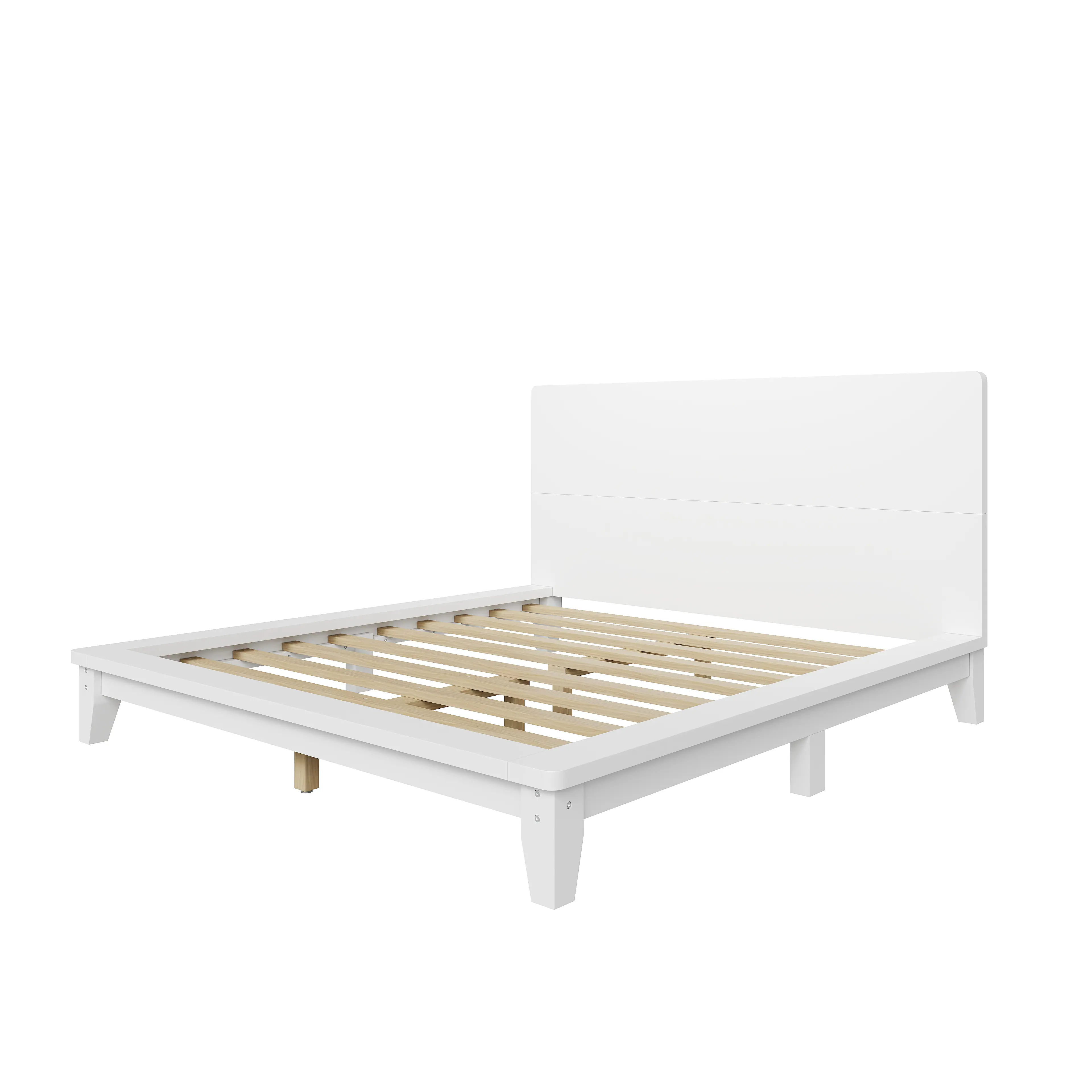 Back. Whisen - Wood Platform Bed Frame with Headboard, Sturdy Bed Support for Bedroom - White.