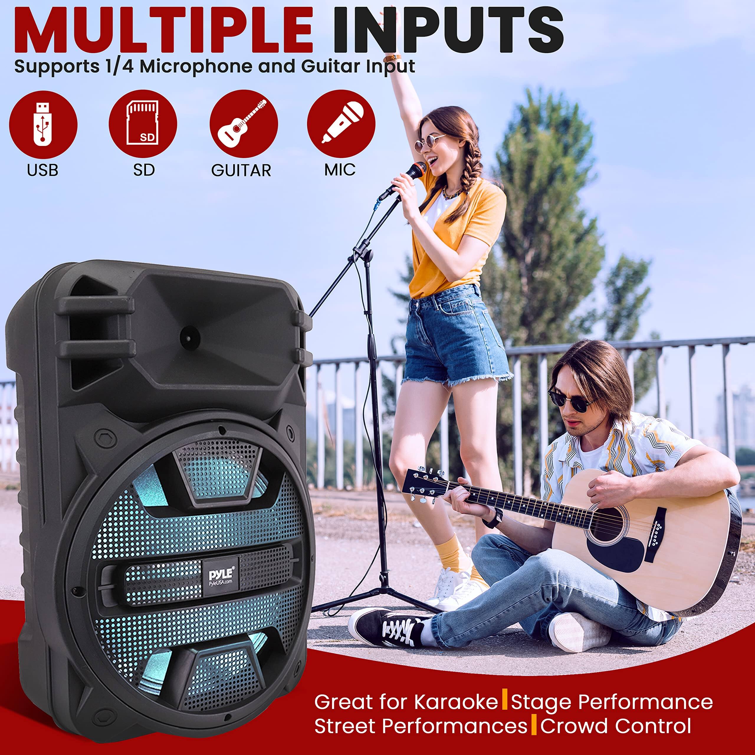 MULTIPLE INPUTS  
Supports 1/4 Microphone and Guitar Input  

USB SD GUITAR MIC  

Great for Karaoke | Stage Performance | Street Performances | Crowd Control