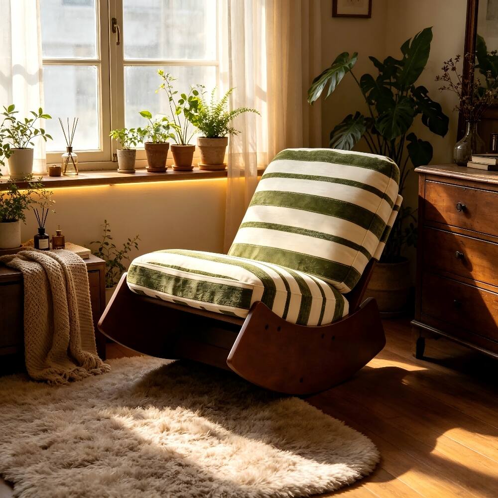 Angle. Loheer - Loheer Glider Rocking Chair Solid Wood Frame Accent Reading Chair Green - Green.