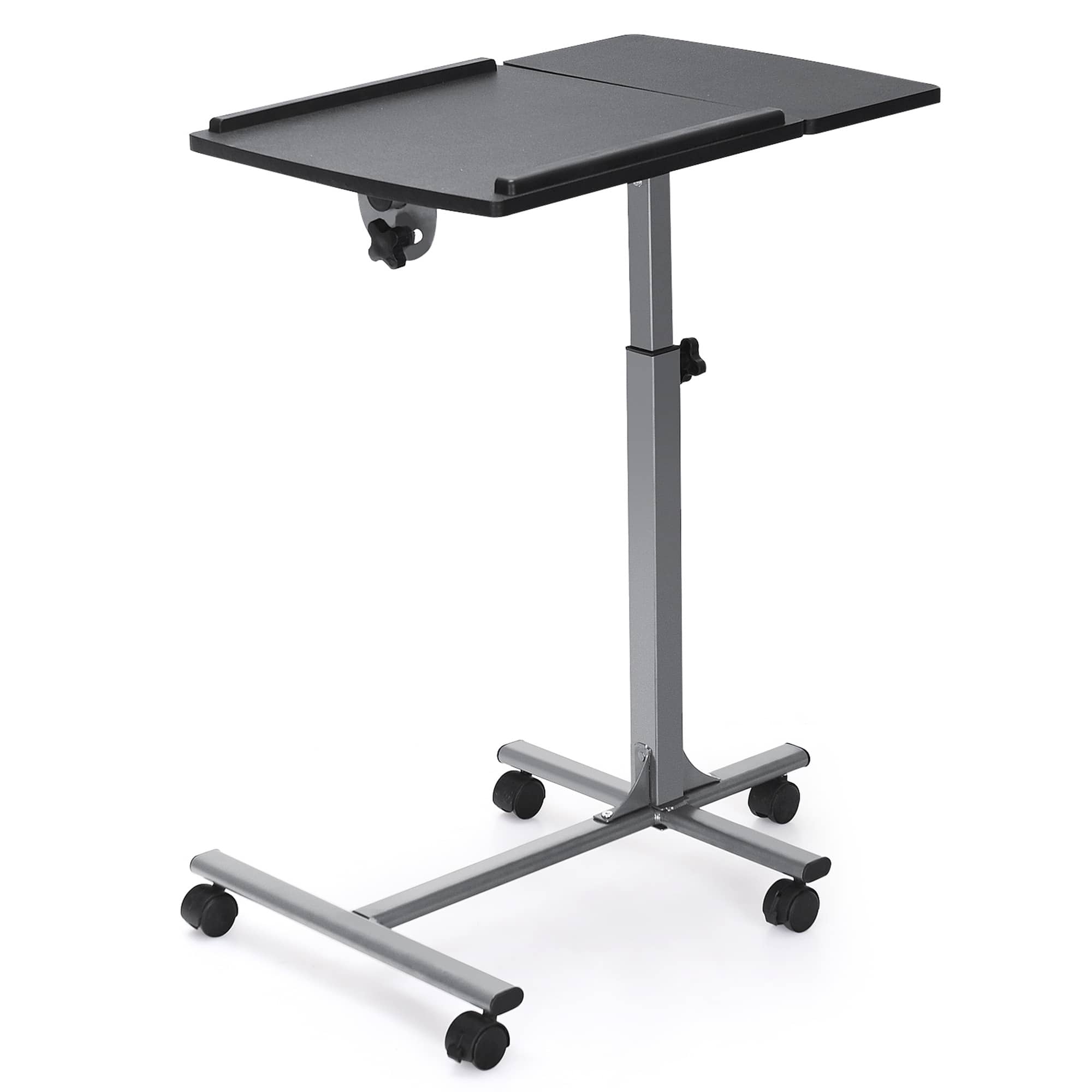 Gymax - Mobile Laptop Stand on Wheels Height Adjustable Overbed Sofa Side Table - Silver + Black