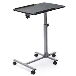 Gymax - Mobile Laptop Stand on Wheels Height Adjustable Overbed Sofa Side Table - Silver + Black