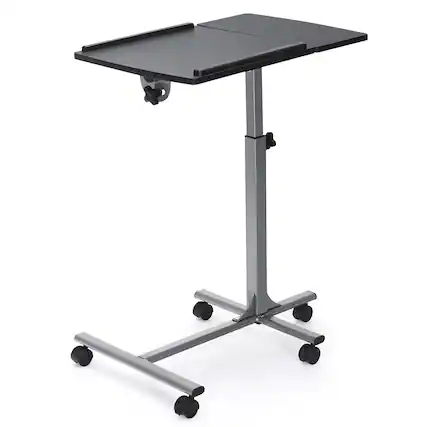 Front. Gymax - Gymax Mobile Laptop Stand on Wheels Height Adjustable Overbed Sofa Side Table - Silver + Black.