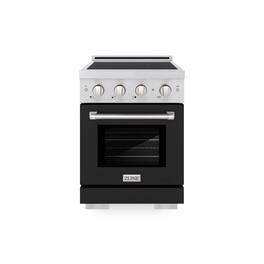 ZLINE - 24 in. 3.2 cu. ft. Paramount Freestanding Induction Range with 3 Burners and Electric Oven in Satin Steel w/ Black Door - Black Matte