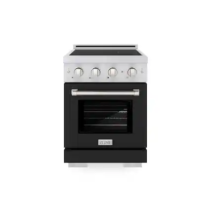 Front. ZLINE - 24 in. 3.2 cu. ft. Paramount Freestanding Induction Range with 3 Burners and Electric Oven in Satin Steel w/ Black Door - Black Matte.