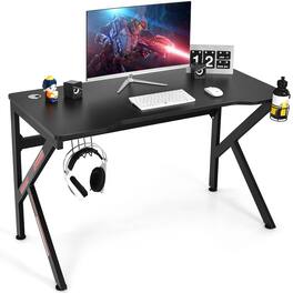 Ecooso - Gaming Desk with Cup Holder and Headphone Hook, K-Shaped PC Workstation for Setup - Black
