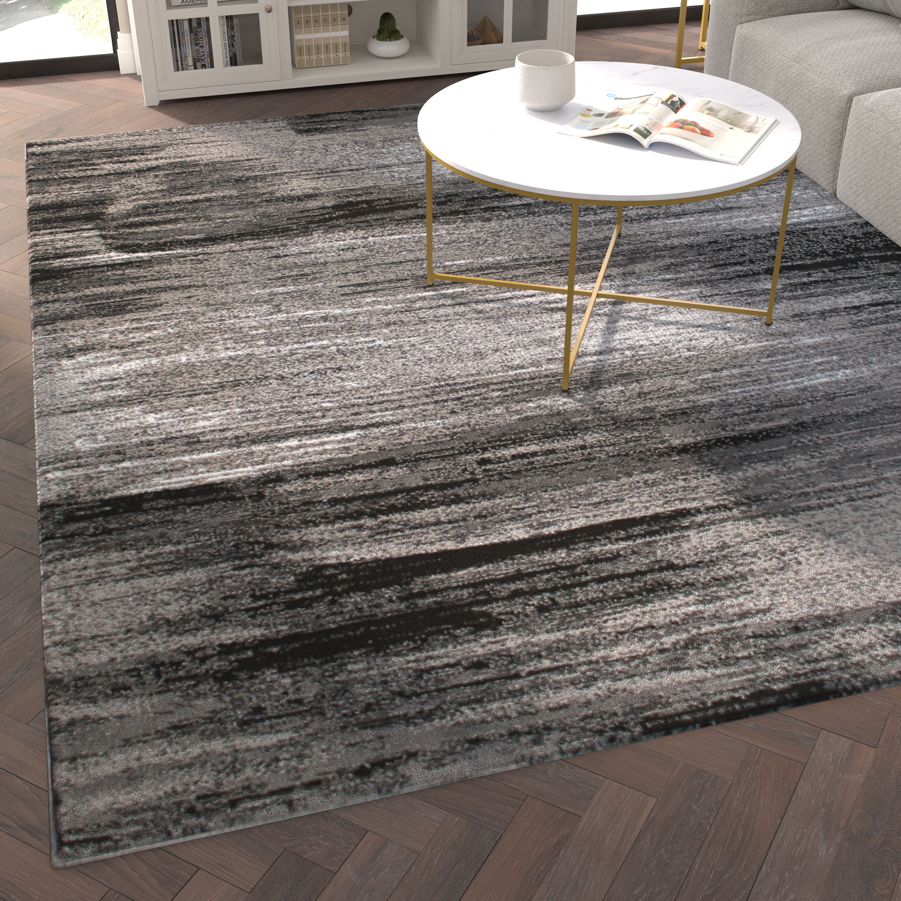 Alt View 2. Emma + Oliver - Oakland Ultra Soft Shaded Look Olefin Accent Rug with Natural Jute Backing - Grey.