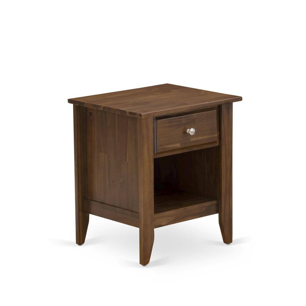Angle. East West Furniture - East West Furniture GA-08-ET Small Nightstand with 1 Wood Drawer for Bedroom, Stable and Sturdy Constructed - Antique - Antique Walnut.