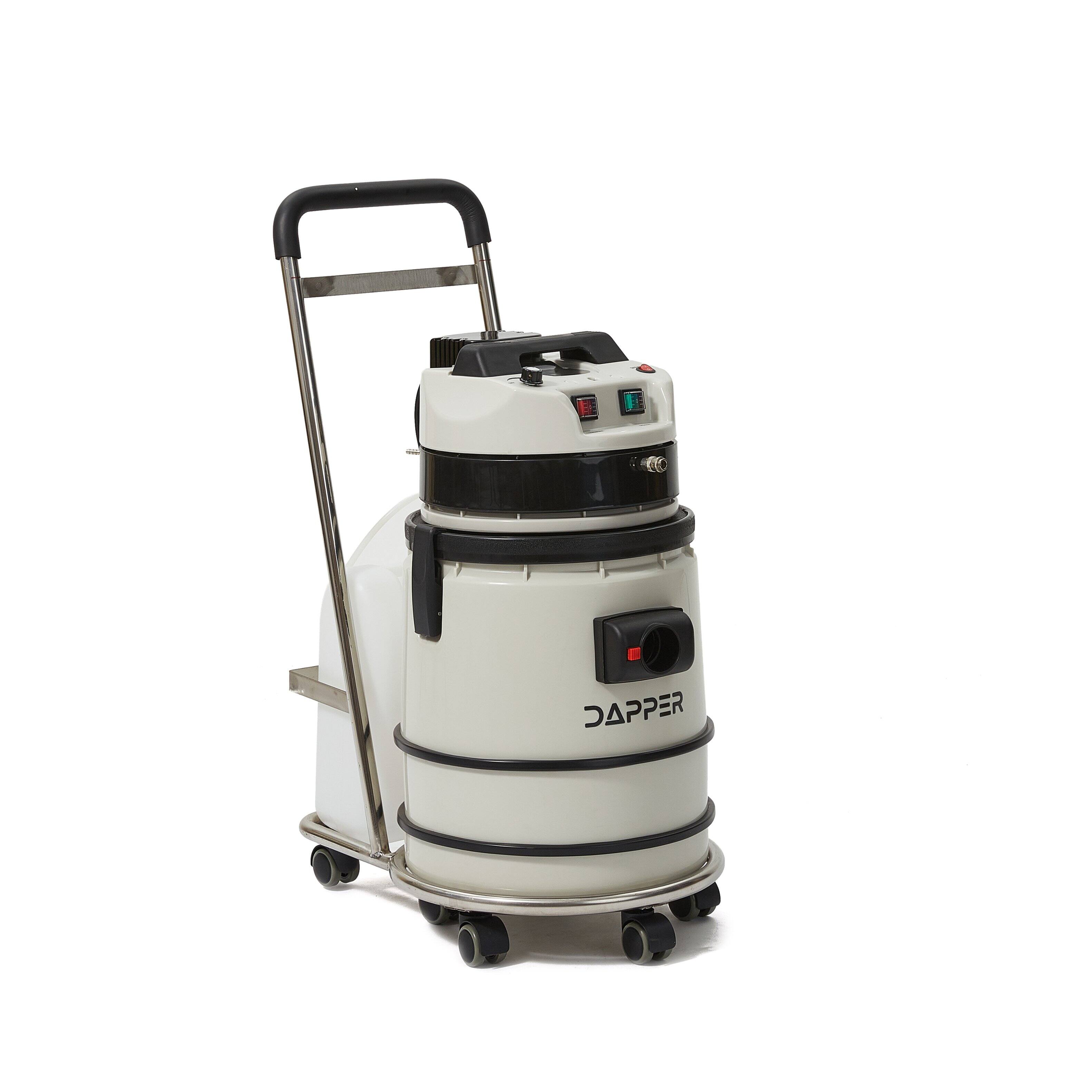 Left. Dapper Supply - Commercial Wet/Dry Vacuum Cleaner with Steam, Cold Water Extraction & Soap Dispensing, 5.5 Gal Tank - White.