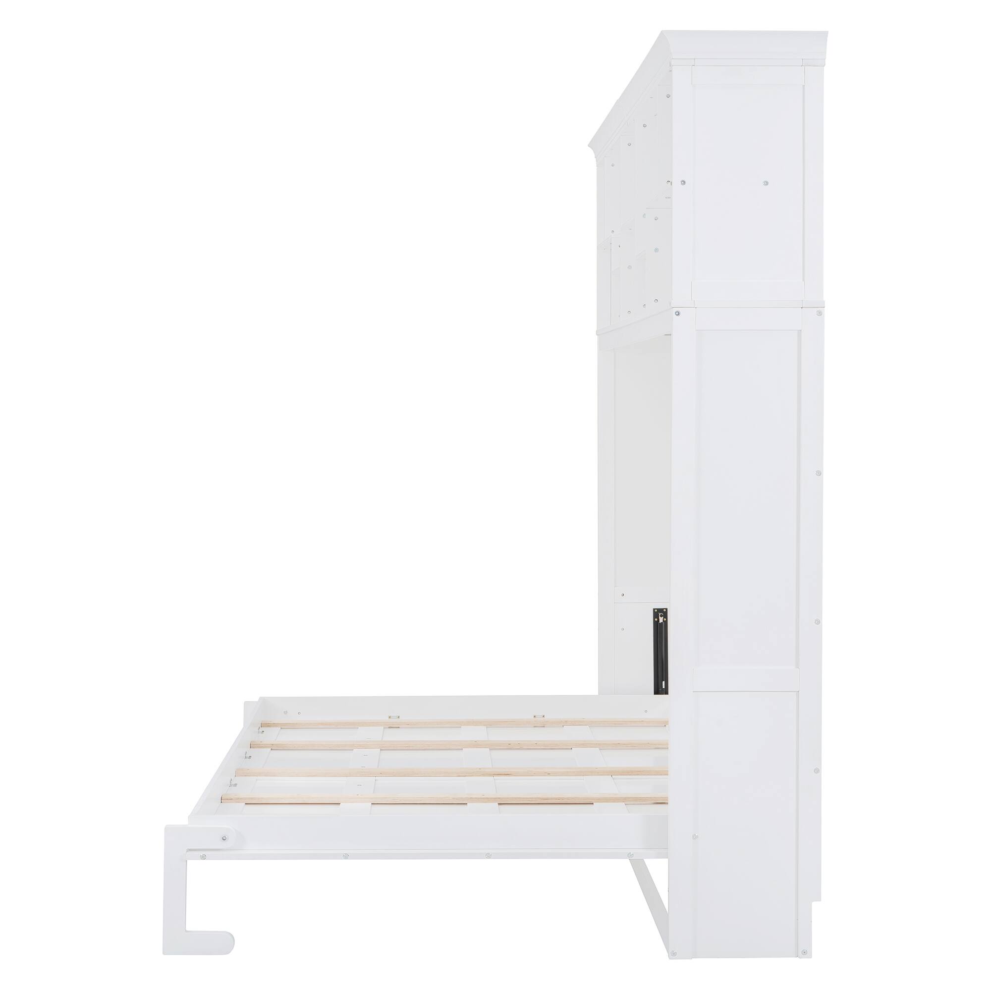 Alt View 2. Tiramisubest - Queen Size Murphy Wall Bed, White, Plywood, Space-Saving & Comfortable w/ Top Shelves & USB - White.