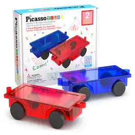 PicassoTiles - PICASSO-TILES Cars Magnetic Tiles for Kids, Construction STEM Building Blocks Educational Toy, 2PCS