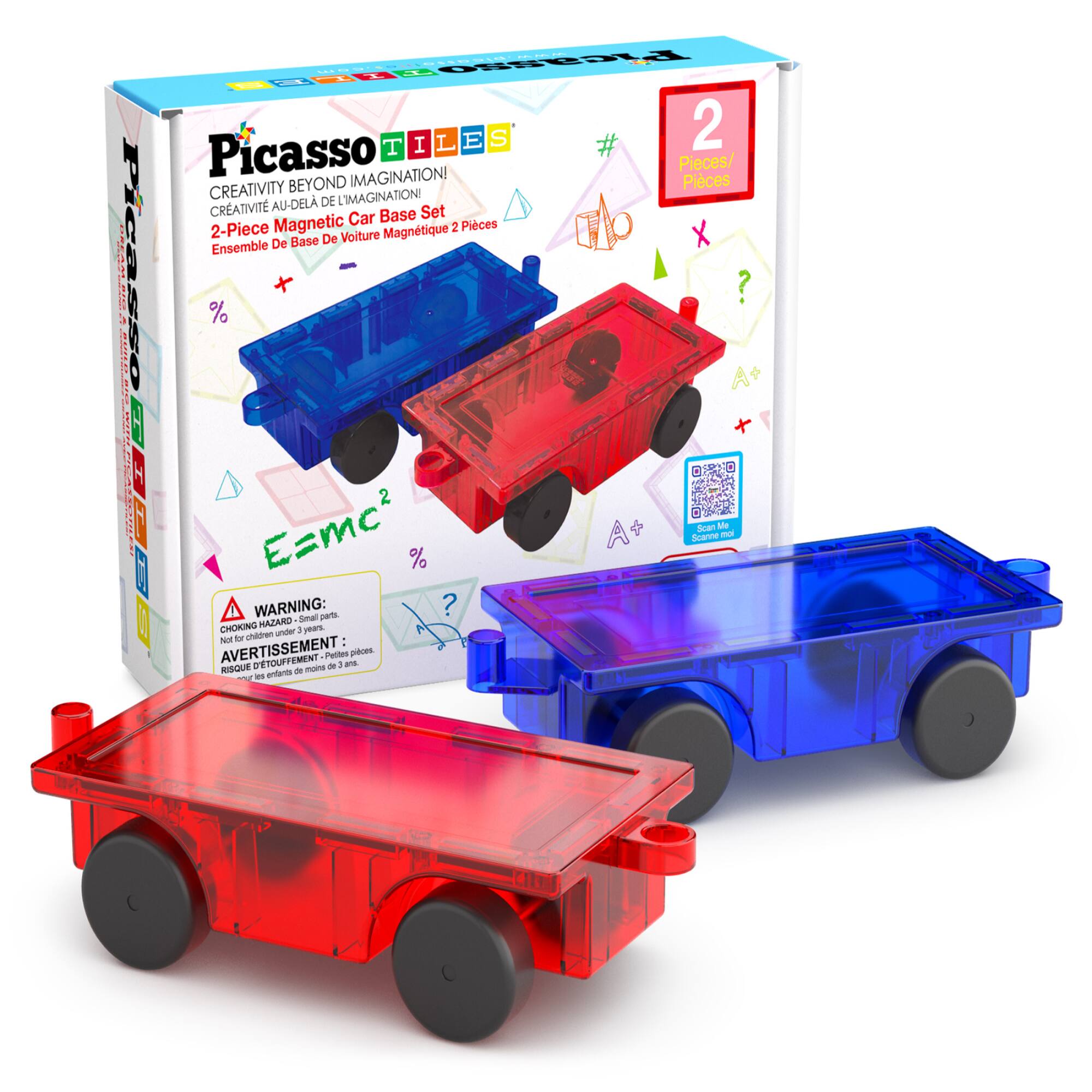 PicassoTiles - PICASSO-TILES Cars Magnetic Tiles for Kids, Construction STEM Building Blocks Educational Toy, 2PCS