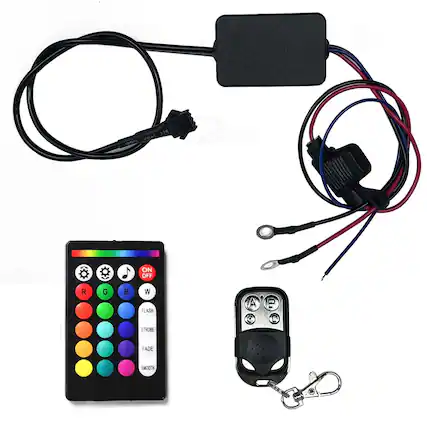 Sure, here is the corrected and grouped text from the image:
- Vw~T S5
- ON OFF
- R G B W
- FLASH STROBE FADE SMOOTH
- A P
- C D