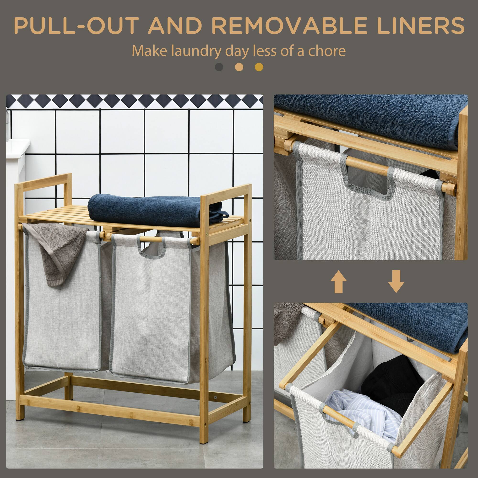 PULL-OUT AND REMOVABLE LINERS  
Make laundry day less of a chore