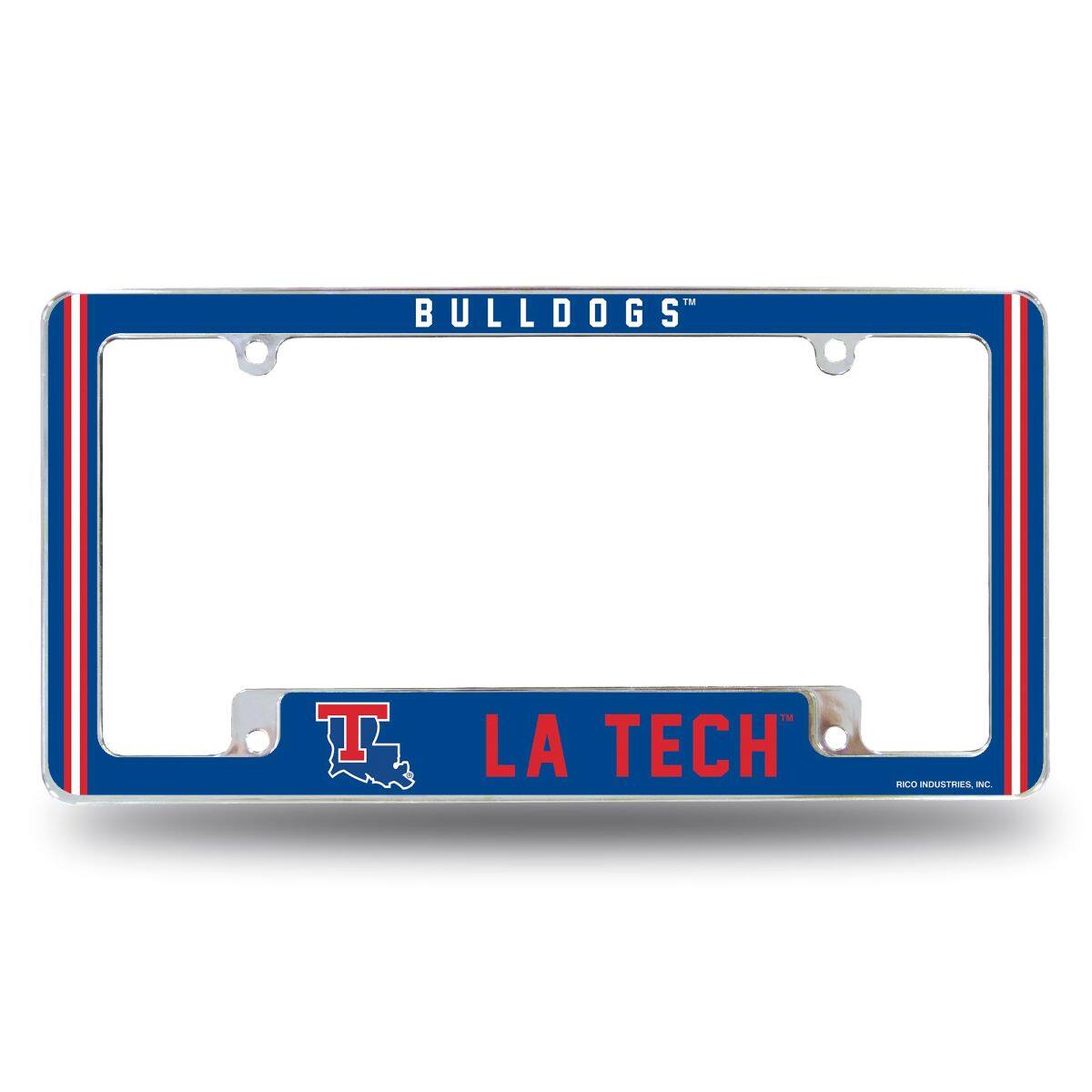 Louisiana Tech Bulldogs Chrome Metal License Plate Frame with Full Frame Team Color Graphics
