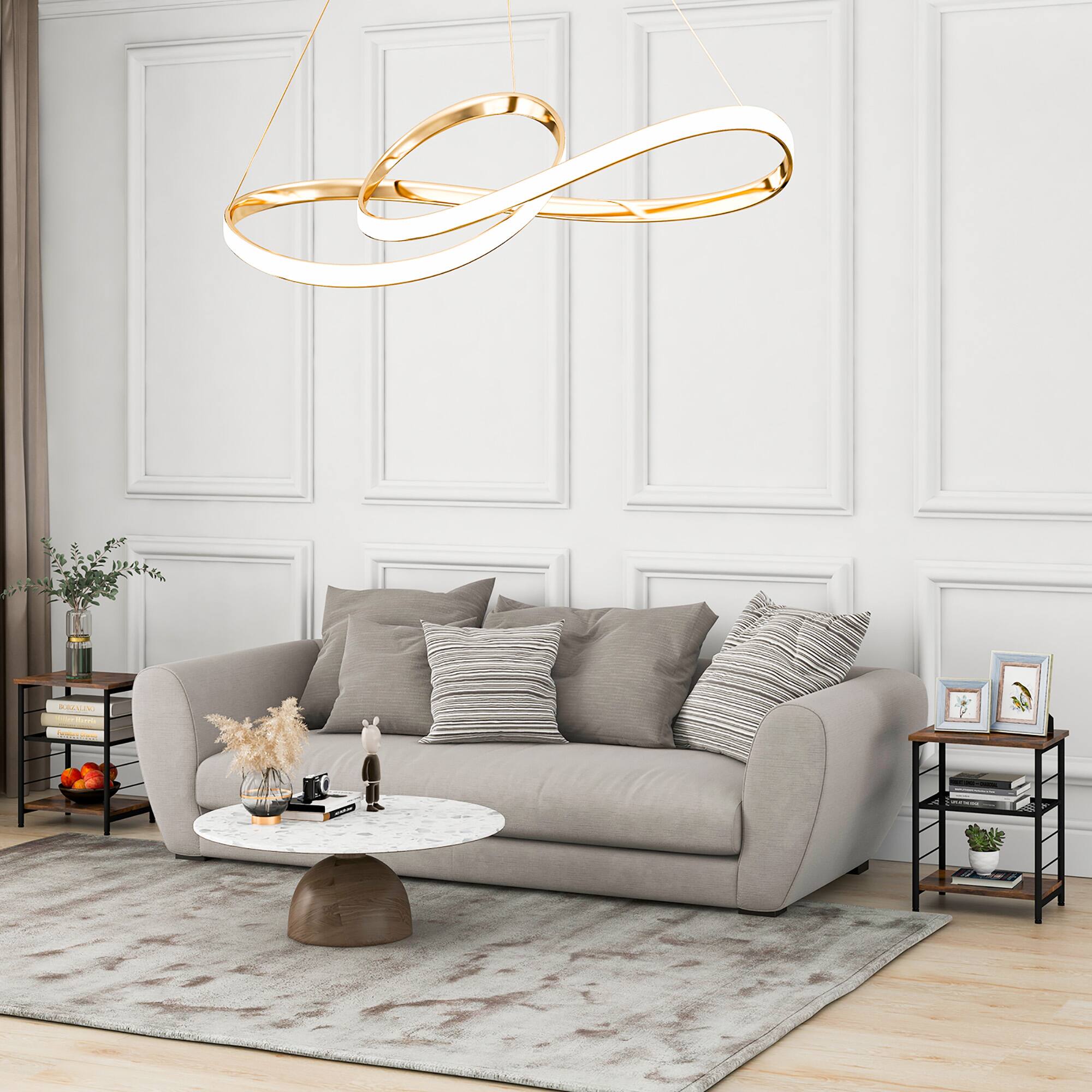 Alt View 1. Costway - 2 PCS 3-Tier Side End Table with Adjustable Mesh Shelf Narrow Nightstand - Rustic Brown.