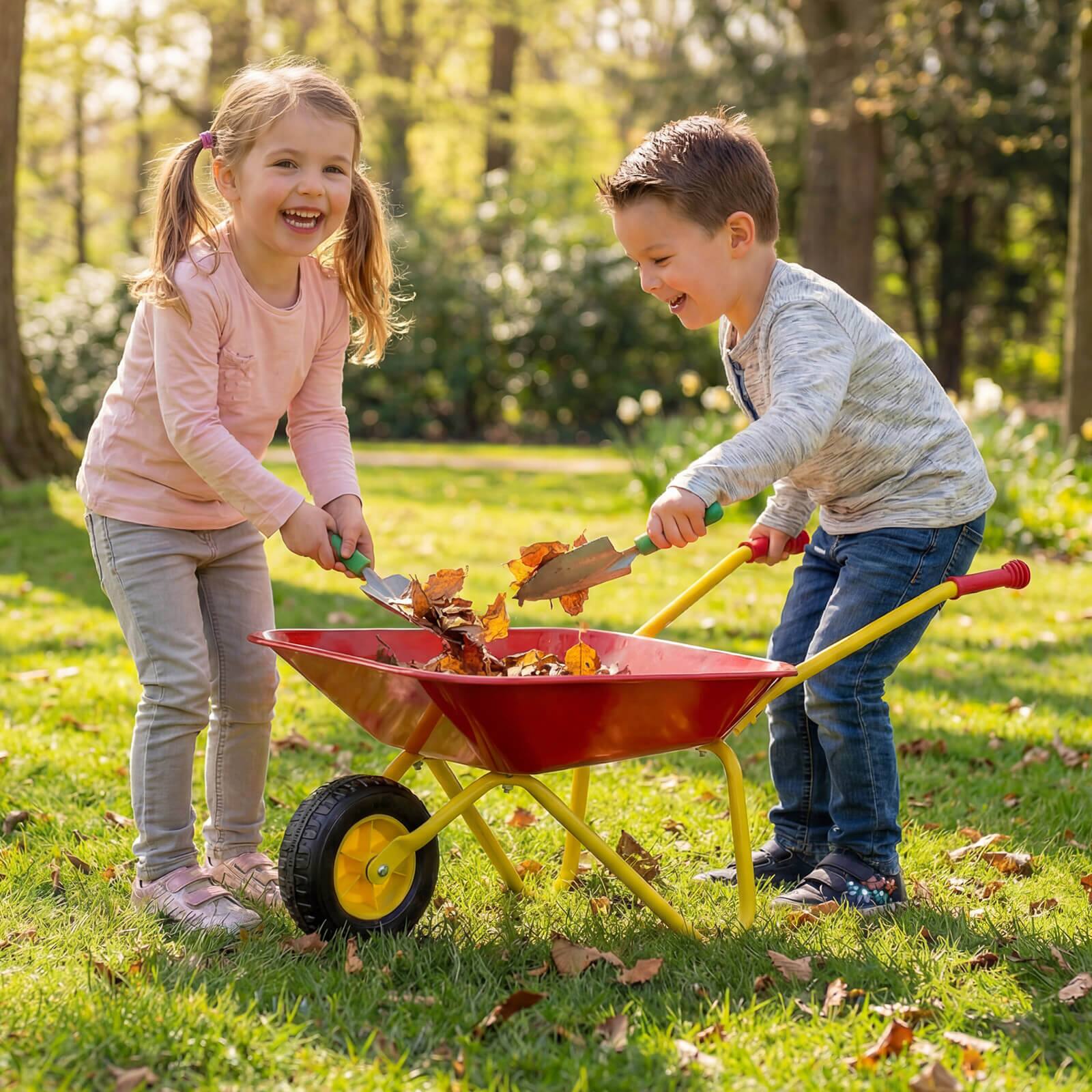 Alt View 4. Costway - Costway Kids Wheelbarrow, Children's Garden Cart with All-Terrain Wheels Indoor Outdoor - Red & Yellow.