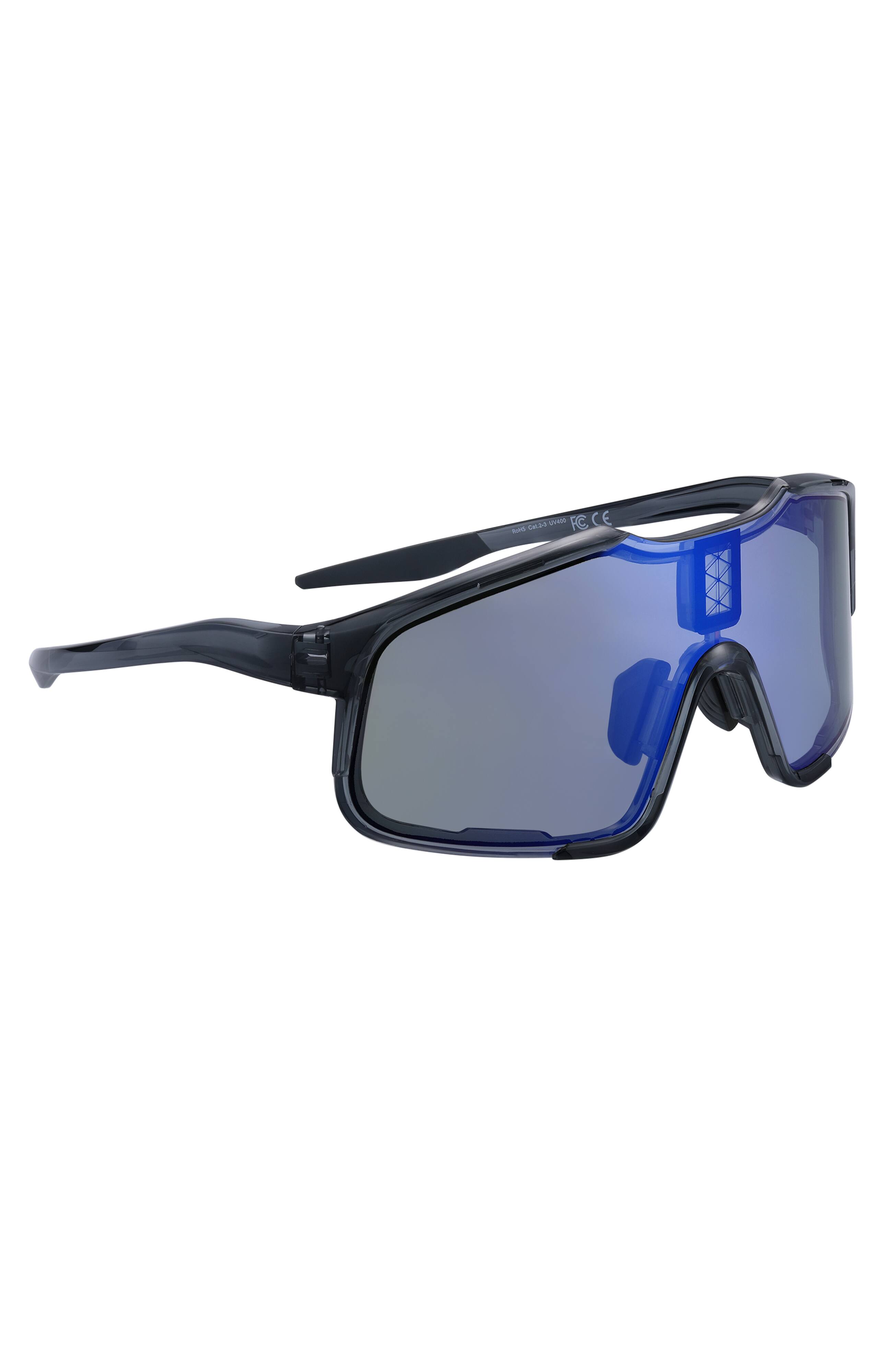 Left. Chamelo - Falcon - Sports Smart Glasses with Electrochromic Auto Tint - Obsidian frame | Alpha Blue lenses.