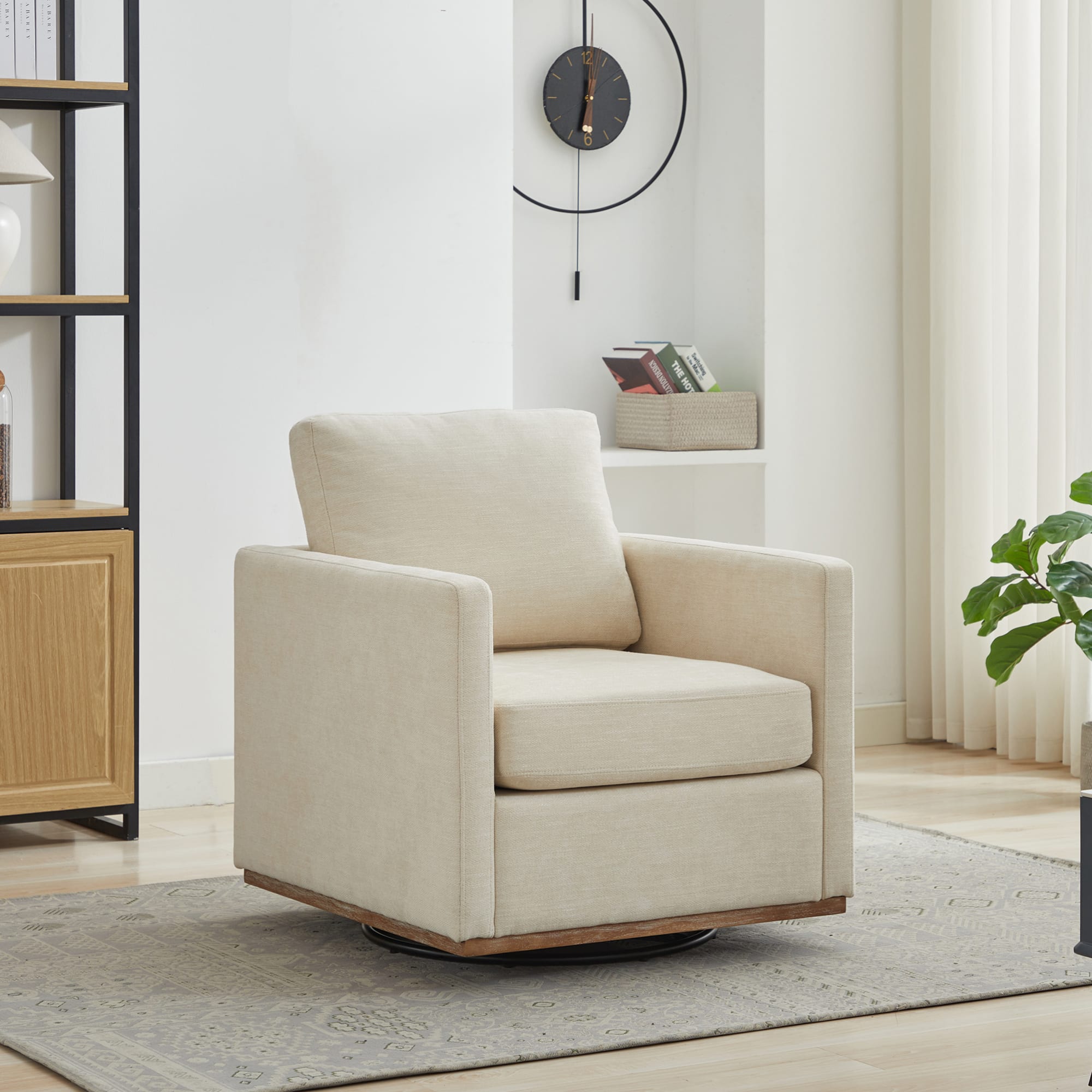GOODSILO - Modern Square Swivel Accent Chair with 360-Degree Rotation for Living Room and Bedroom - Beige