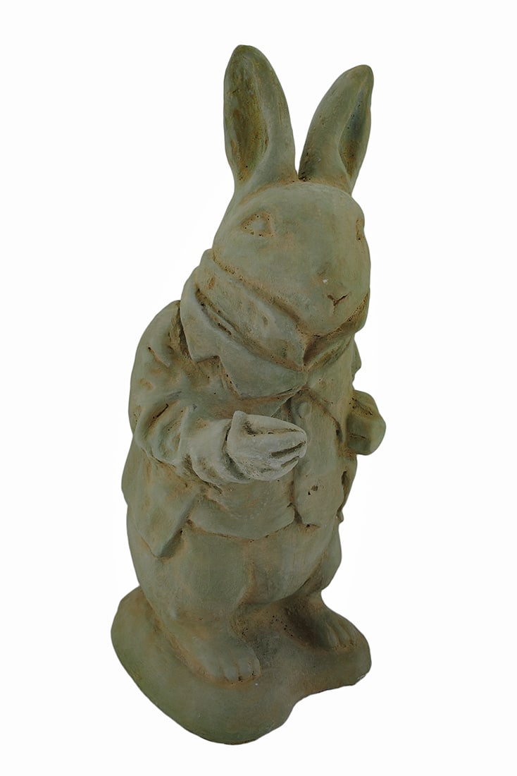 Zeckos - Alice in Wonderland White Rabbit Verdigris Finish Statue 14 in-CEMENT - Green