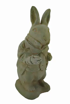 Front. Zeckos - Alice in Wonderland White Rabbit Verdigris Finish Statue 14 in-CEMENT - Green.