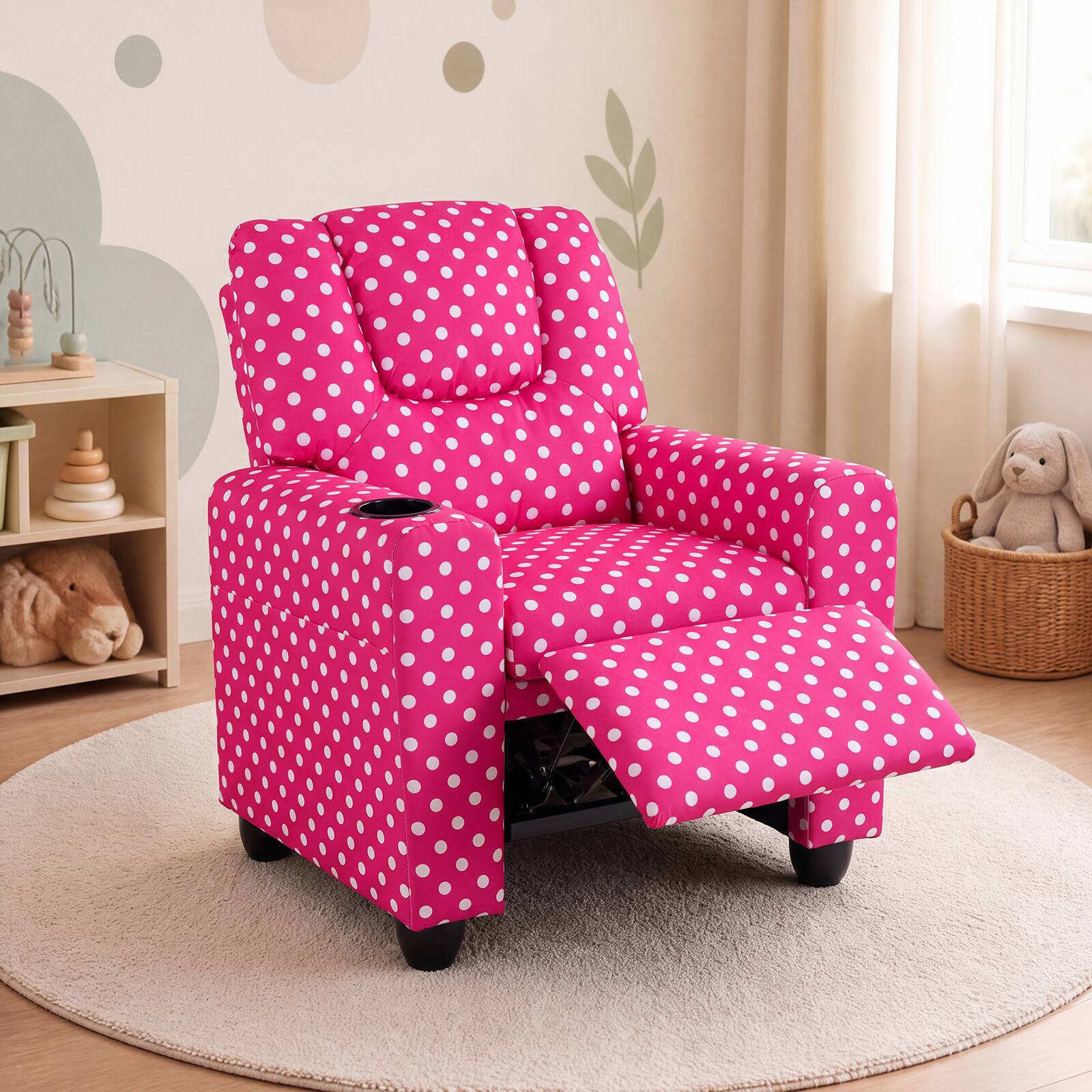 Alt View 1. Costway - Costway Kids Recliner with Cup Holder with Adjustable Backrest & Footrest for Boys & Girls - Pink+White.