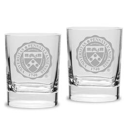 Jardine - Pennsylvania Quakers 2-Piece 11.75oz. Square Double Old Fashioned Glass Set - Multicolor