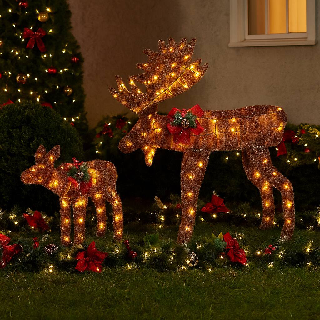 Angle. BreeBe - Christmas Yard Decor 2 Moose Figures with 170 LED Lights Included - Brown.