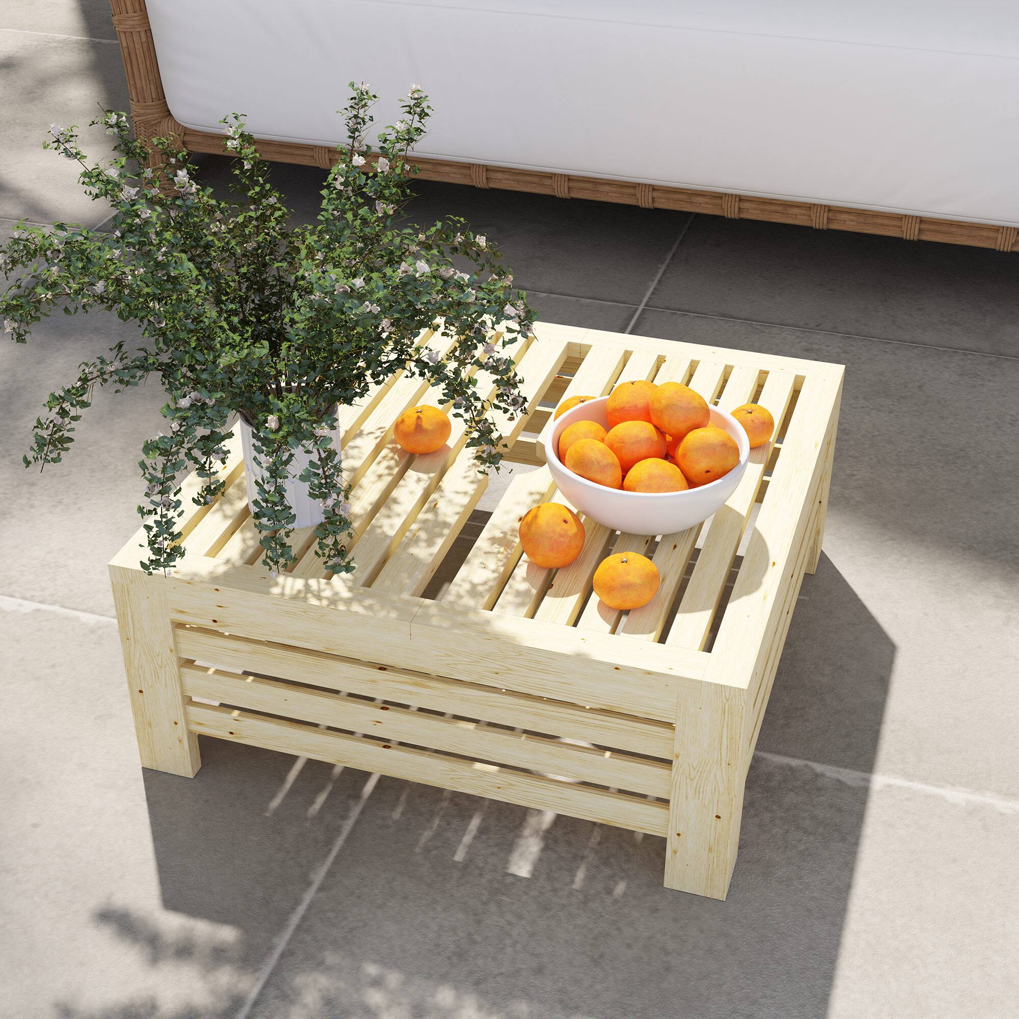 Alt View 7. Outsunny - 2-in-1 Outdoor Storage Box for Umbrella Base, Umbrella Stand Table, Wooden Patio Coffee End Table with Umbrella Hole - Natural Wood.