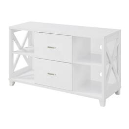 FurniFact - Oxford Deluxe TV Stand, 2 Drawers, Shelves, Up to 55-Inch Screens - White