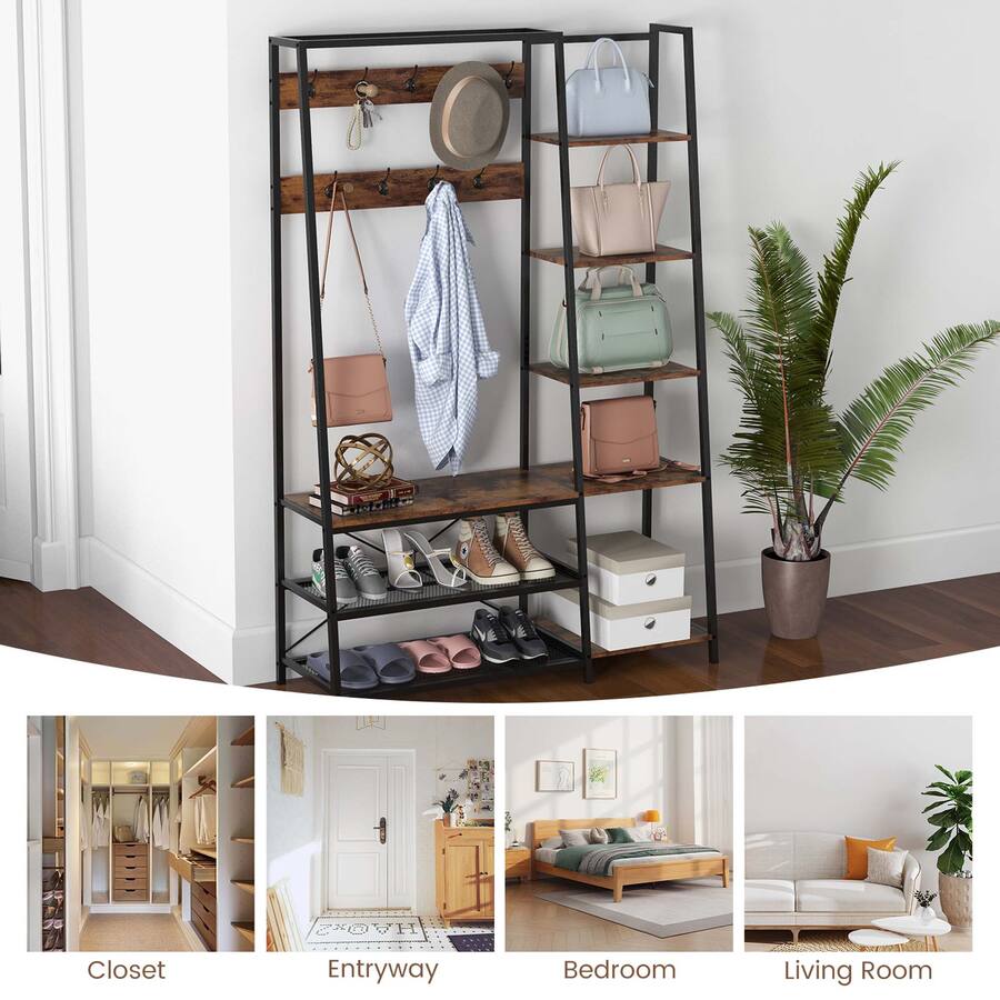 Costway 1 PC 5 In 1 Entryway Coat Rack Storage Shoe Bench Freestanding ...