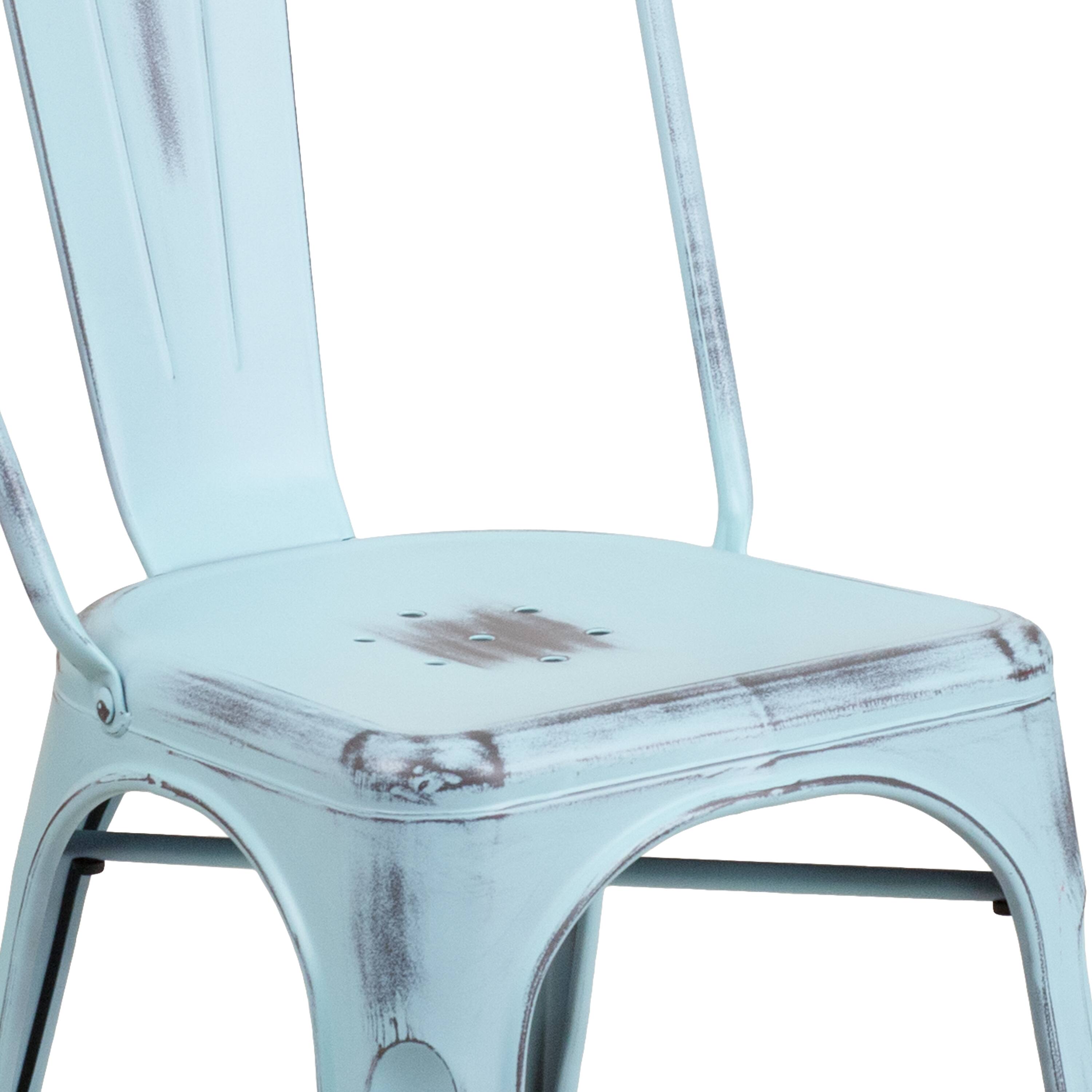 Alt View 9. Emma + Oliver - Commercial Grade Distressed Colorful Metal Indoor-Outdoor Stackable Chair - Green-Blue.