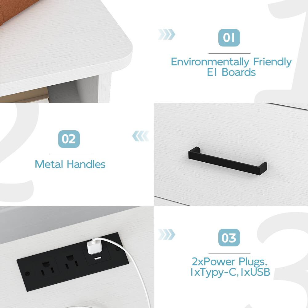 01 Environmentally Friendly EI Boards  
02 Metal Handles  
03 2x Power Plugs, 1x Typy-C, 1x USB