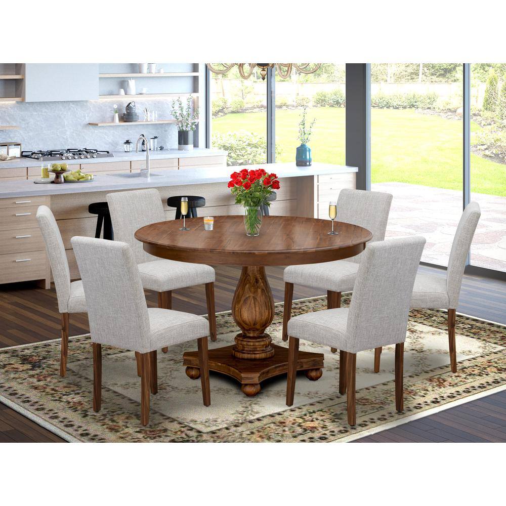 Angle. East West Furniture - East West Furniture 7-Piece Dinette Set - Kitchen Pedestal Table and 6 Doeskin Color Parson Wood Chairs with High Back - Multi-Color.