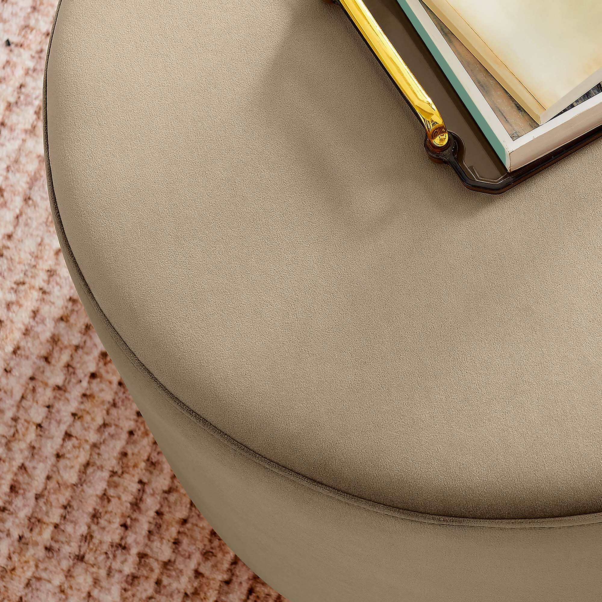 Alt View 2. Modway - Tilden Large 23" Round Performance Velvet Upholstered Ottoman by Modway - Taupe Natural.
