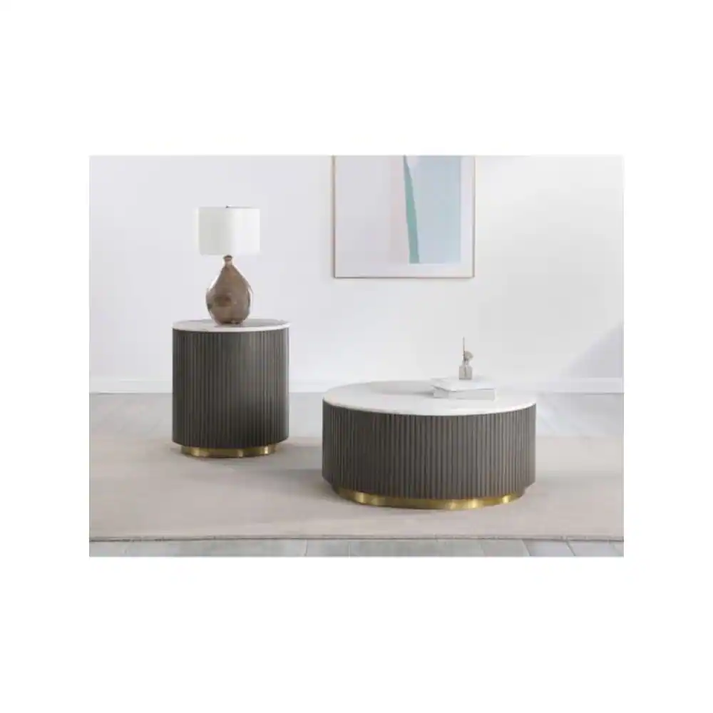 Back. Coaster Co. of America - Jason 2-piece Round Marble Coffee and End Table Set White - White Marble.