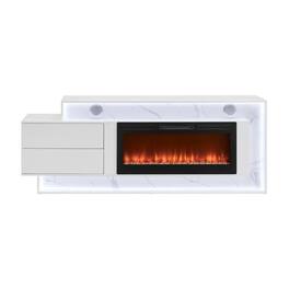 Boyel Living - 87-in Electric Fireplace Entertainment Unit with Bluetooth Speaker LED Lighting and Crystal Rock Display - White