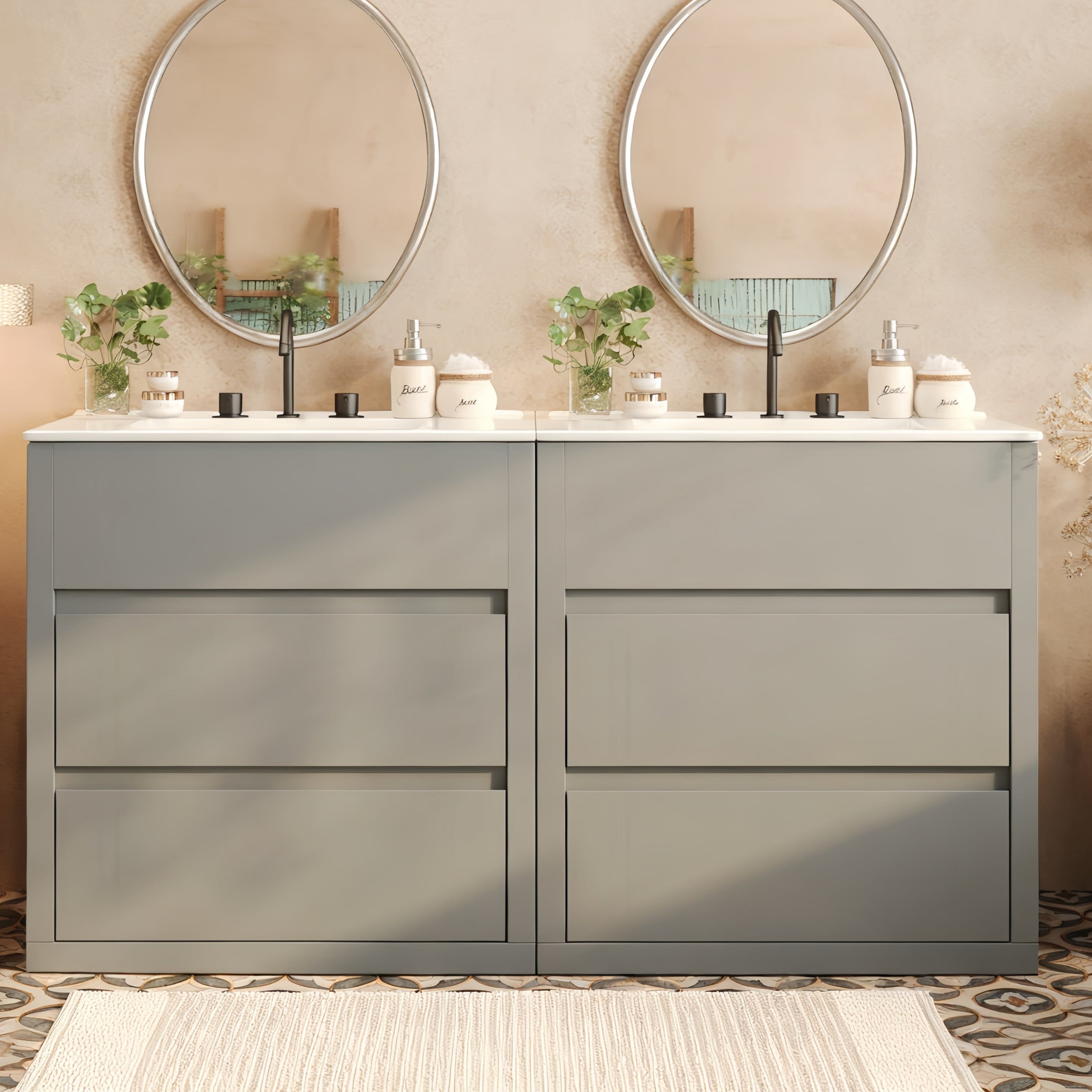 Loheer - 5 ft Double Sink Bathroom Vanity Set with Ceramic Sinks Soft Close Drawers for Main Bath - Gray
