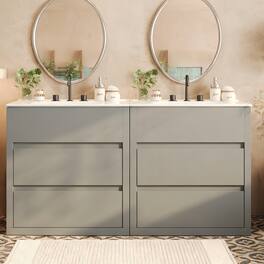 Loheer - 5 ft Double Sink Bathroom Vanity Set with Ceramic Sinks Soft Close Drawers for Main Bath - Gray