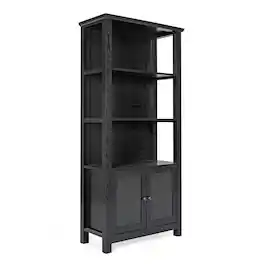 Flash Furniture - Stella Modern Farmhouse Wooden Bookcase and Storage Cabinet with Tempered Glass Doors and 3 Upper Shelves - Black