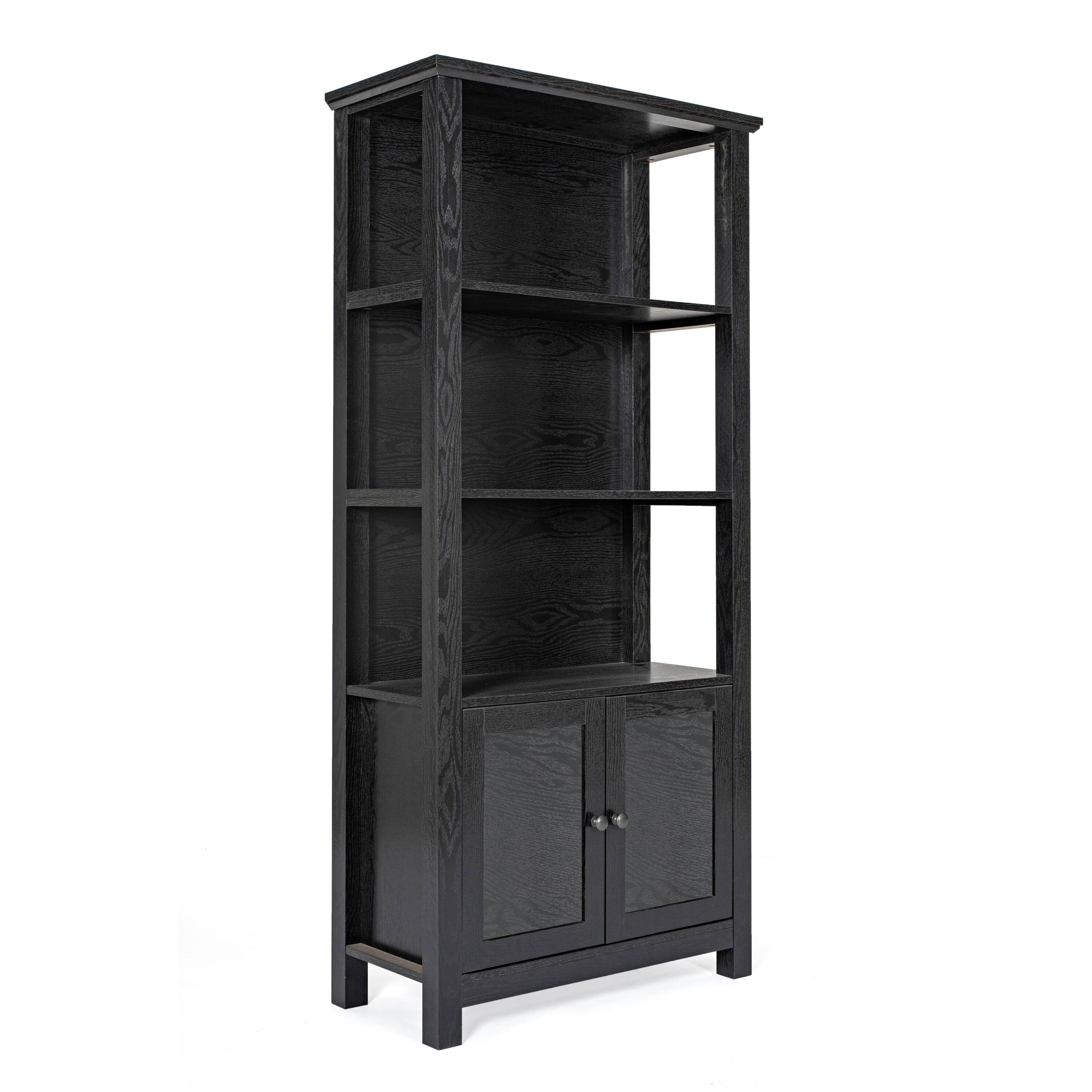 Alt View 1. Emma + Oliver - Dassie Modern Farmhouse Wooden Bookcase and Storage Cabinet with Tempered Glass Doors and 3 Upper Shelves - Black.