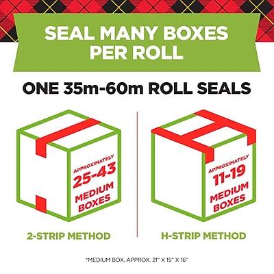 SEAL MANY BOXES PER ROLL

ONE 35m-60m ROLL SEALS

2-STRIP METHOD
APPROXIMATELY 25-43 MEDIUM BOXES

H-STRIP METHOD
APPROXIMATELY 11-19 MEDIUM BOXES

*MEDIUM BOX, APPROX. 21" x 15" x 16"