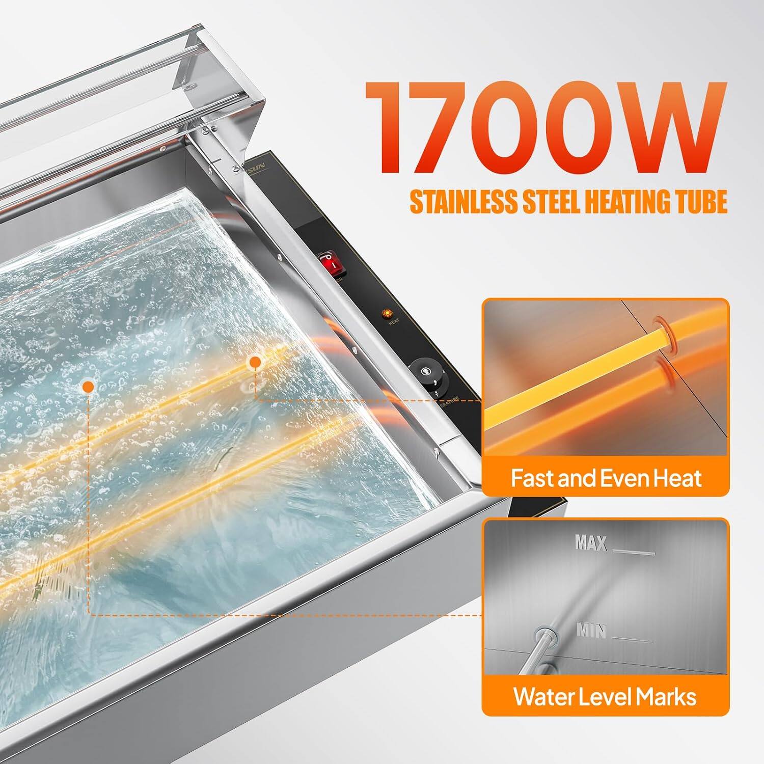 1700W Stainless Steel Heating Tube

Fast and Even Heat

MAX
MIN

Water Level Marks