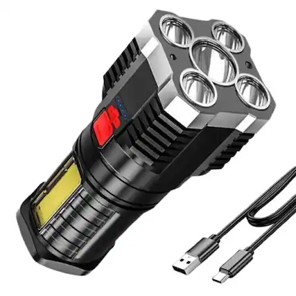 Front. Cluzine - 1 Pack Super Bright USB Rechargeable LED Flashlight – Tactical Torch for Camping, Hiking, and Outdoor Use.