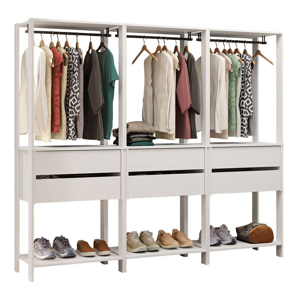 Angle. Madesa - Madesa Wardrobe Clothes Storage Rack with 6 Drawers and Hanging Spaces 82"L - White - White.