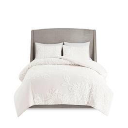 Gracie Mills - Anita 3-Piece Farmhouse Tufted Cotton Chenille Floral Comforter Set - Off-White