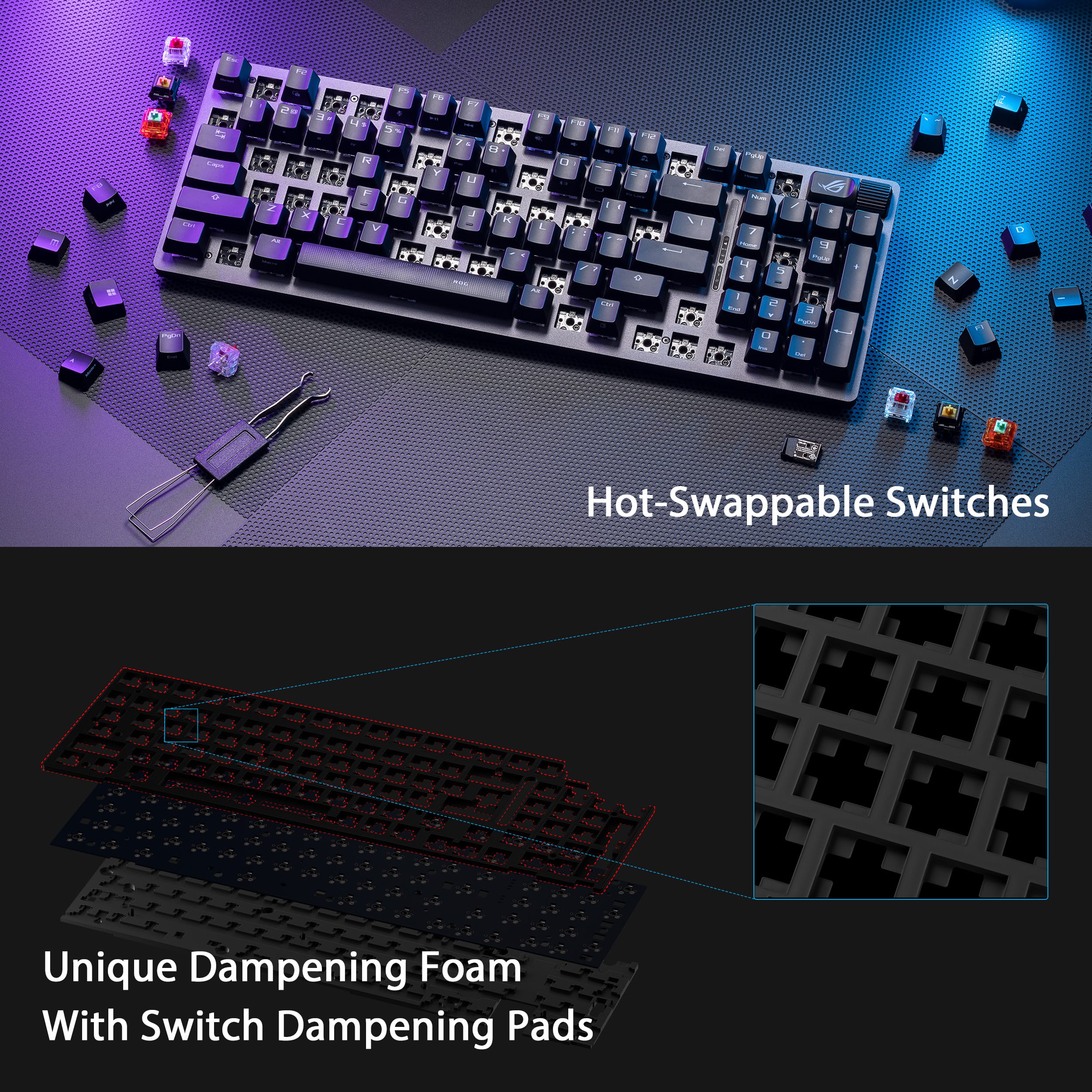 Hot-Swappable Switches Unique Dampening Foam With Switch Dampening Pads