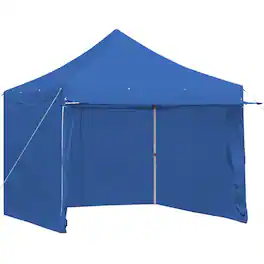 Kadyn - 10 x 10 Feet Pop-up Gazebo with 5 Removable Zippered Sidewalls and Extended Awning-Blue, Outdoor Gazebo Party Tent