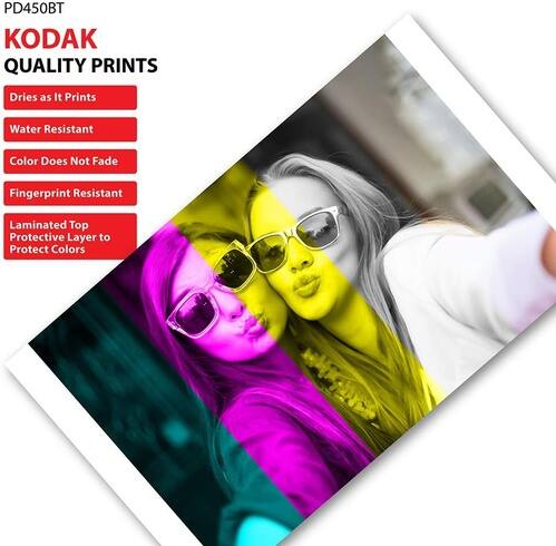 PD450BT  
KODAK QUALITY PRINTS  
Dries as It Prints  
Water Resistant  
Color Does Not Fade  
Fingerprint Resistant  
Laminated Top Layer to Protect Colors
