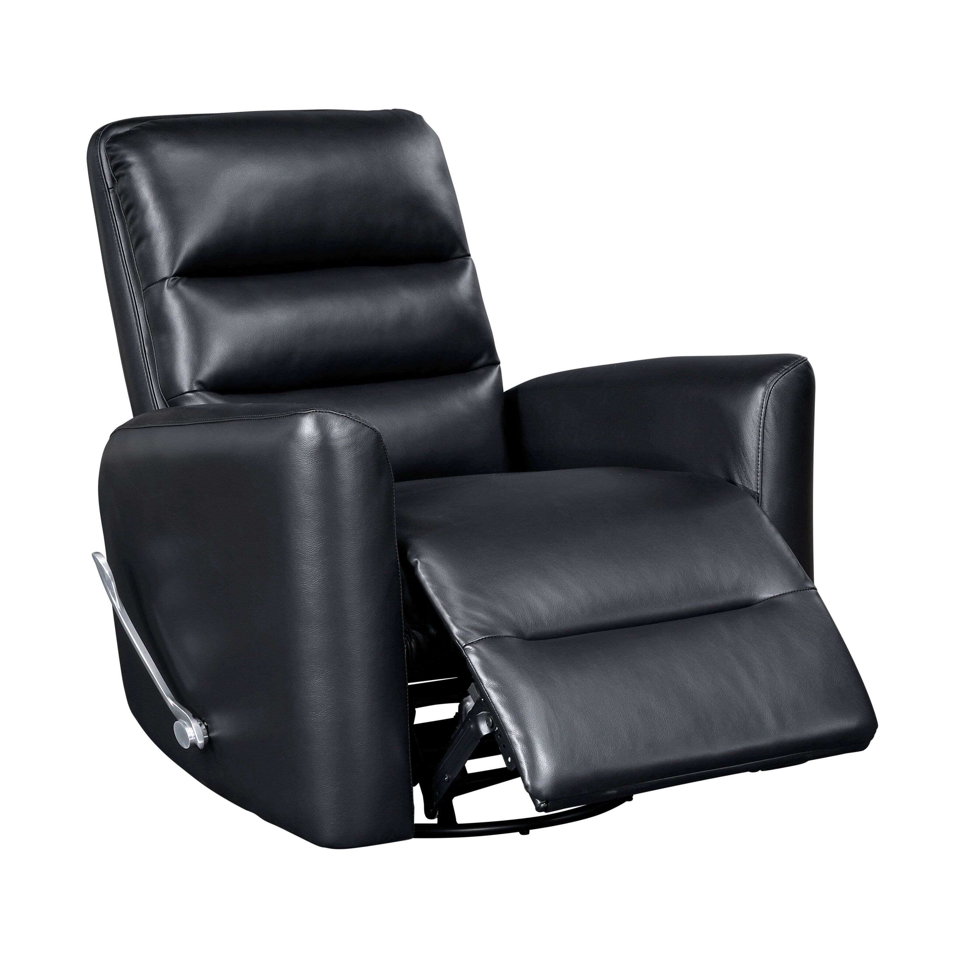 Angle. TinyHomie - Glider Reclining Chair Swivel Motion Black Breathable Faux Leather Upholstery Luxury Living Room Furniture - Black.